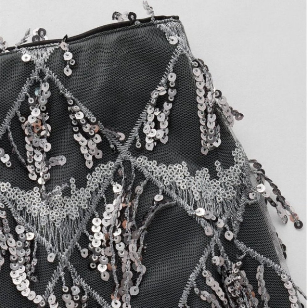 elegant party gray sequined fringe mini skirt - Picture 9 of 9